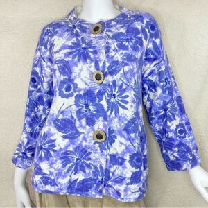 Coldwater Creek Cotton Purple Floral Leaf Cardigan